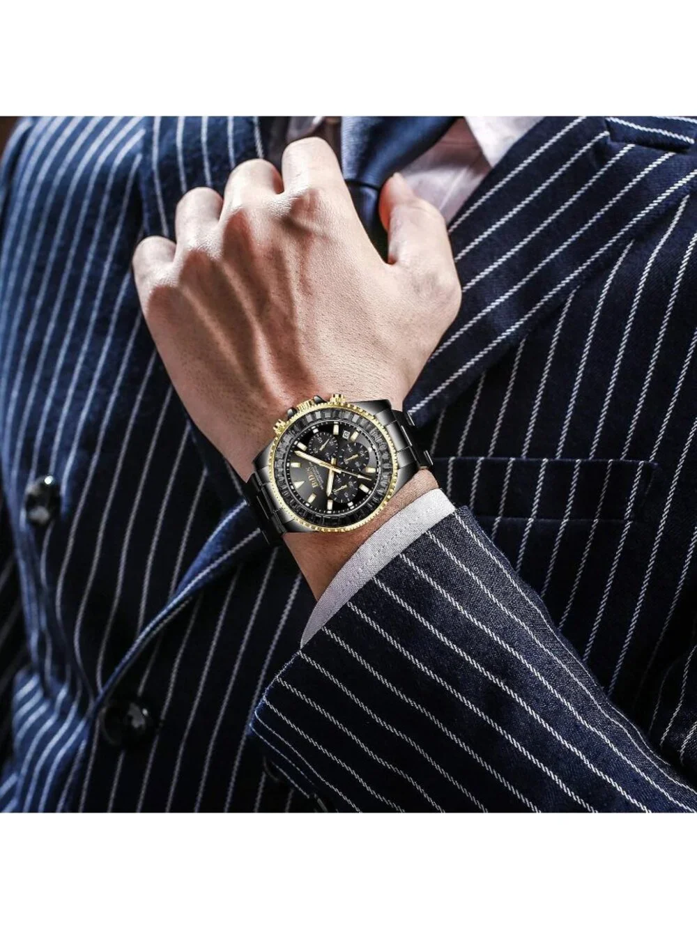 Men's Black Luxury Stainless Steel Analog Chronograph Waterproof Classic Watch
